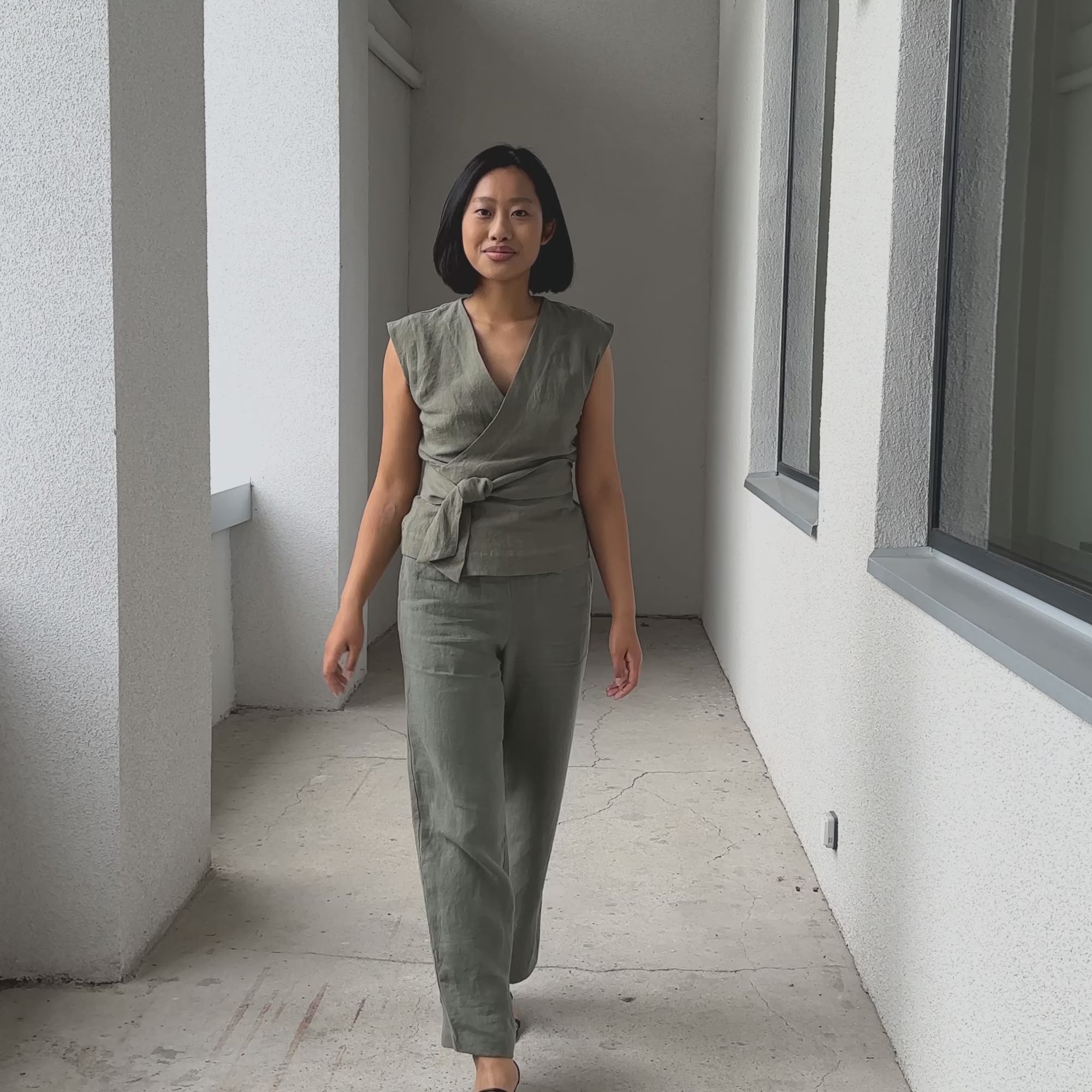 Sleeveless Linen Kimono Wrap Top Ruby