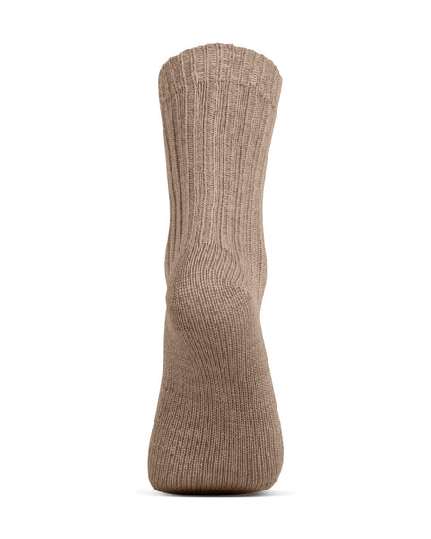 Women's beige ribbed merino wool sock.