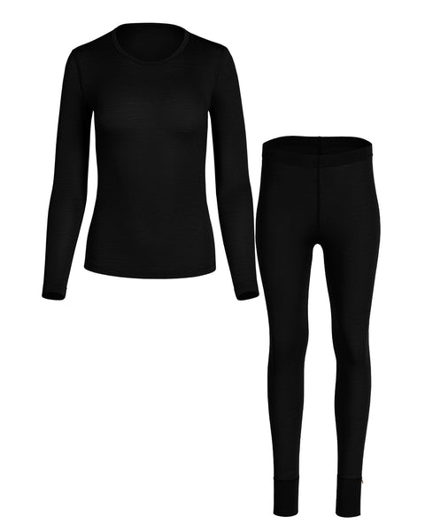 Women's 160 Long Sleeve &amp; Bottoms 2-Piece Black