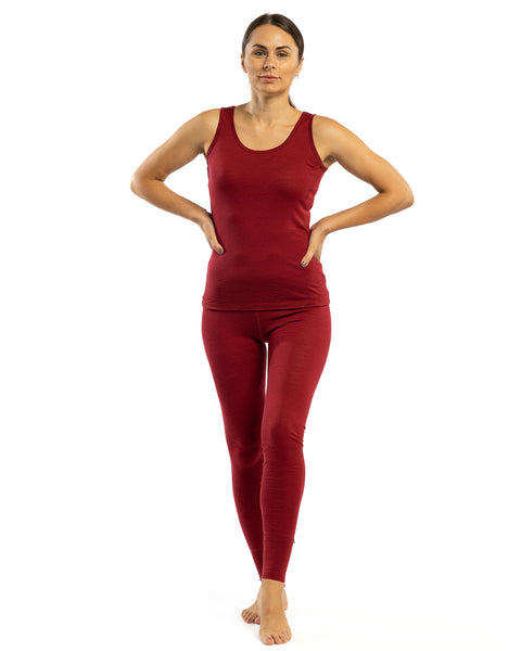 Women's 160 Merino 2-Piece Set Of Sleeveless Top &amp; Bottom Royal Cherry