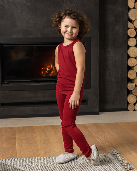 Kids Merino 160 Set of Tank Top &amp; Bottom Royal Cherry