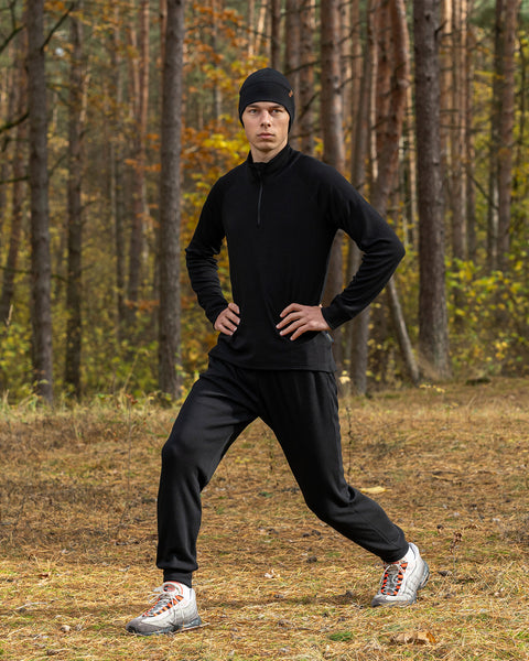 Men's Merino 250 Set of Zip Neck Top &amp; Jogger Sweatpants Black