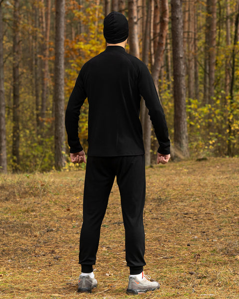 Men's Merino 250 Set of Zip Neck Top &amp; Jogger Sweatpants Black