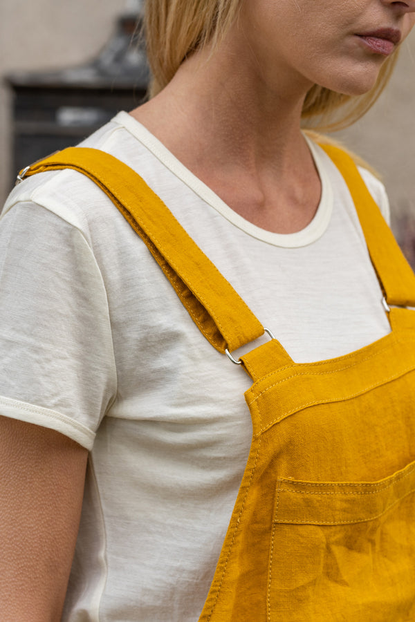 Linen Pinafore Jumpsuit Nicci Spicy Yellow