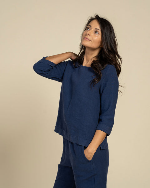 Linen Blouse Nora Storm Blue