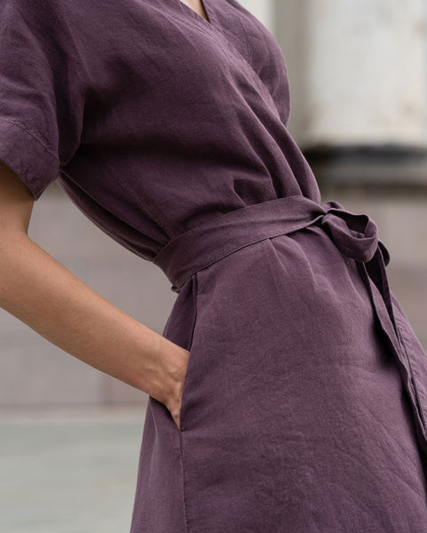 Linen Wrap Dress Eliana Shadow Purple