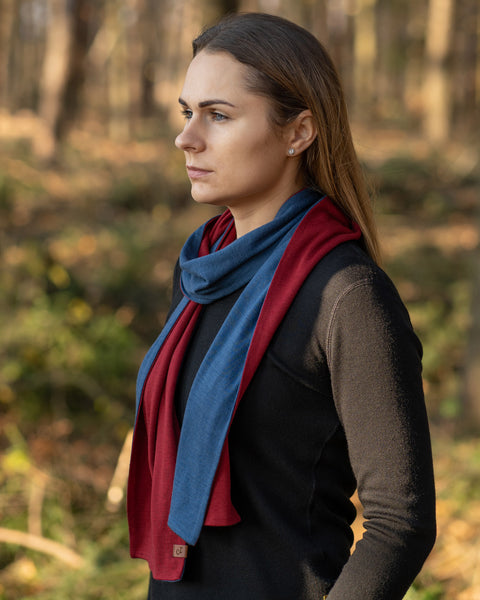 menique Women's Merino Scarf Denim/Royal Cherry Color